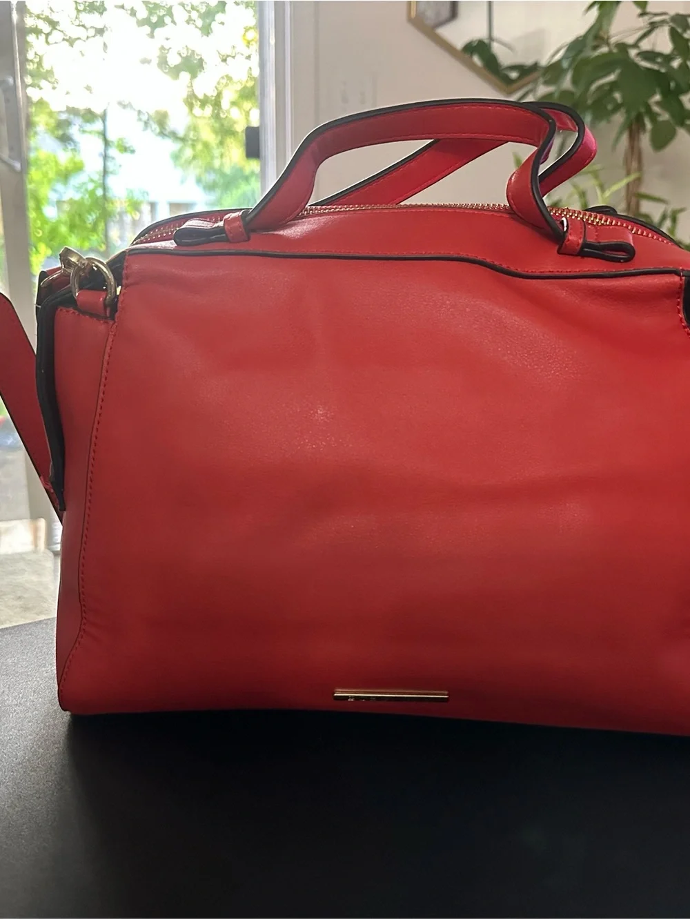 BCBGeneration Red Structured Top-Handle Satchel with Gold Hardware